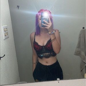 red lacy bralette
